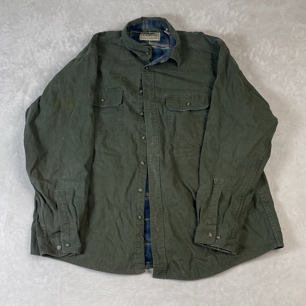 L.L.Bean Men's Green Button-Up Shirt Jacket Size XL Flannel Lined Cotton